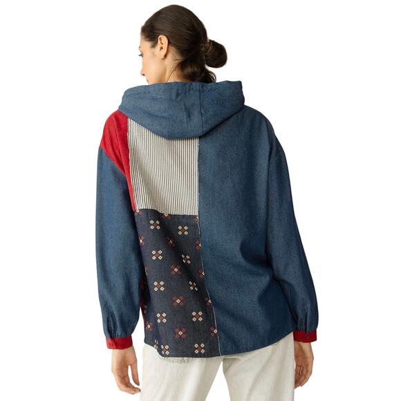 NWT Boutique Boho The Americana Patchwork Hoodie in Cherry Denim - Picture 3 of 5